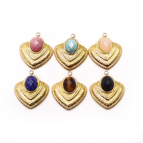 Pendentif bijoux de pierre gemme, Acier inoxydable 304, avec Pierre naturelle, coeur, Placage de couleur d'or, DIY, plus de couleurs à choisir Vendu par PC