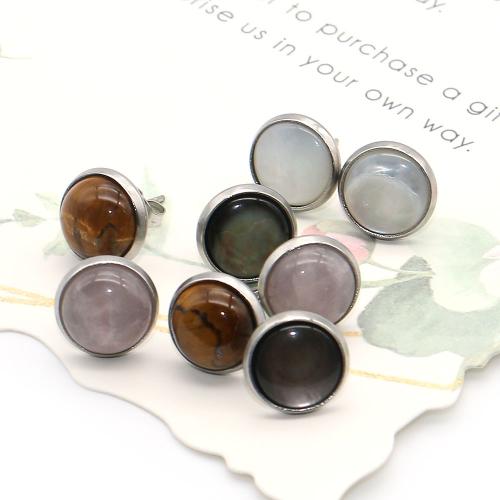 Драгоценные каменные серьги, Нержавеющая сталь 304, с Природный камень & Ракушка, плакирован серебром, ювелирные изделия моды, Много цветов для выбора, продается PC