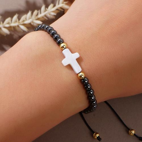 Non Magnetic Hematite Bracelet, Zinc Alloy, with Hematite & Shell, gold color plated, fashion jewelry [