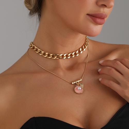 Collier de perles en plastique, alliage de zinc, avec perle de plastique, Placage de couleur d'or, Double couche & bijoux de mode & émail, plus de couleurs à choisir, Vendu par PC