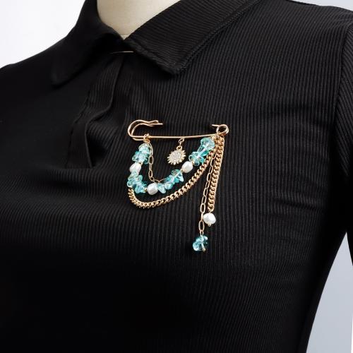 cristal Broche, alliage de zinc, avec cristal & perle de plastique, Placage de couleur d'or, bijoux de mode & avec strass, plus de couleurs à choisir, Vendu par PC