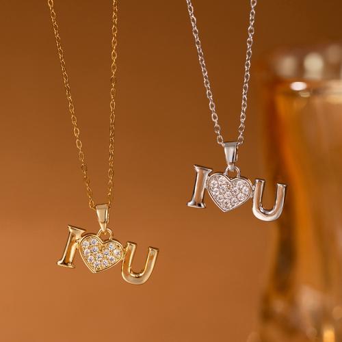 Titanium Steel Jewelry Necklace, gold color plated, fashion jewelry & with rhinestone [