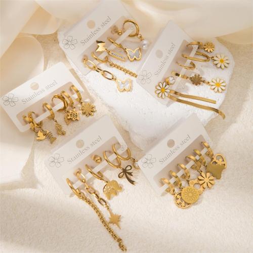 Boucles d'oreilles en acier titane, boucle d'oreille, avec coquille blanche & perle de plastique, Placage de couleur d'or, bijoux de mode & pavé de micro zircon & émail, plus de couleurs à choisir, Vendu par fixé