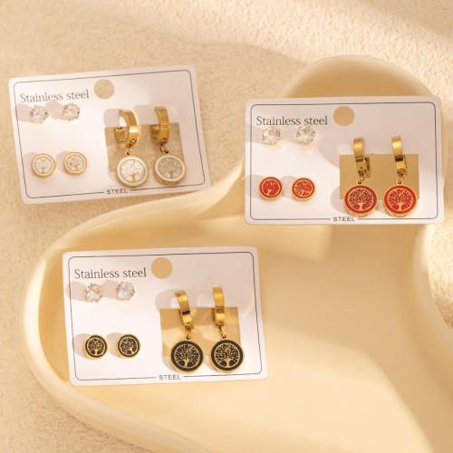 Boucles d'oreilles en acier titane, Boucle d’oreille stud & boucle d'oreille, Placage de couleur d'or, bijoux de mode & pavé de micro zircon & émail, plus de couleurs à choisir, Vendu par fixé