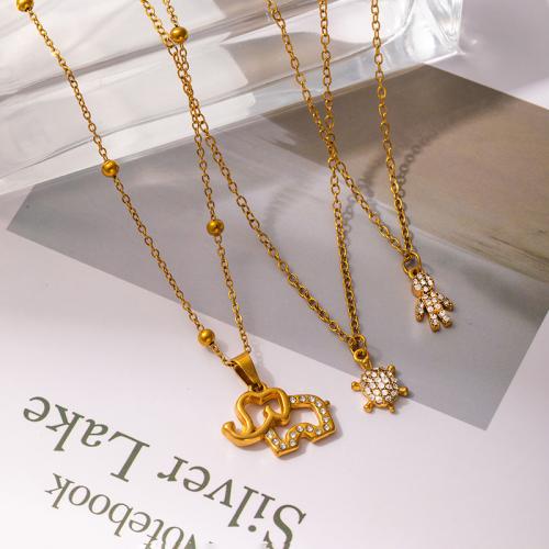 Zirkonia Edelstahl Halskette, 304 Edelstahl, goldfarben plattiert, Modeschmuck & Micro pave Zirkonia, keine, verkauft von PC