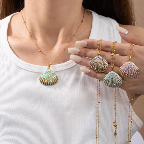 Titanium Steel Jewelry Necklace, with Plastic Pearl, gold color plated, fashion jewelry & enamel [