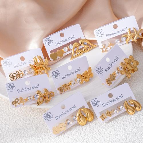 Boucles d'oreilles en acier titane, Placage de couleur d'or, bijoux de mode & pavé de micro zircon, plus de couleurs à choisir é, Vendu par fixé