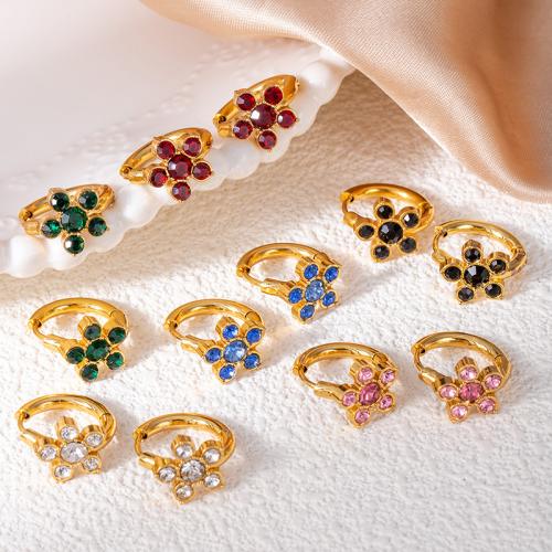 Boucles d'oreilles en acier titane, Placage de couleur d'or, bijoux de mode & pavé de micro zircon, plus de couleurs à choisir, Vendu par paire