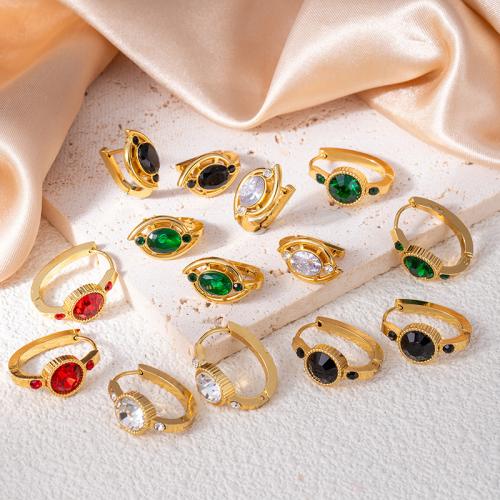 Boucles d'oreilles en acier titane, Placage de couleur d'or, bijoux de mode & pavé de micro zircon, plus de couleurs à choisir, Vendu par paire