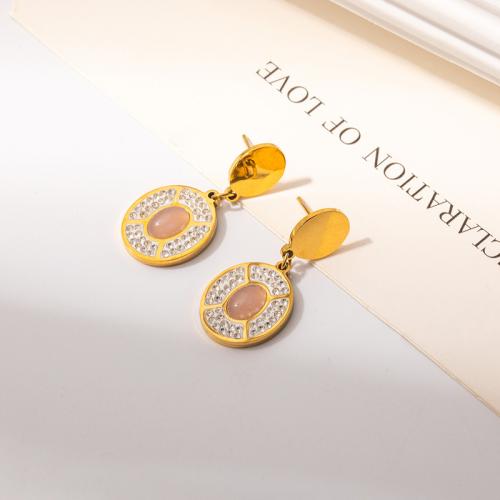 Boucles d'oreilles en acier titane, avec coquille noire & coquille blanche, Placage de couleur d'or, bijoux de mode & pavé de micro zircon, plus de couleurs à choisir, Vendu par paire