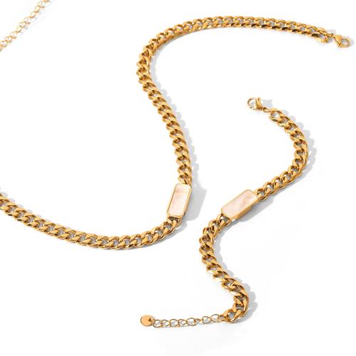 Parures de bijoux en acier inoxydable, Acier inoxydable 304, avec coquille blanche, Plaqué or 18K, bijoux de mode & styles différents pour le choix & pour femme, Vendu par PC