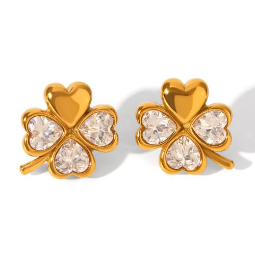 Boucle en acier inoxydable zircons cubiques, Acier inoxydable 304, avec zircon cubique, Placage, bijoux de mode & styles différents pour le choix & pour femme, doré, Vendu par paire