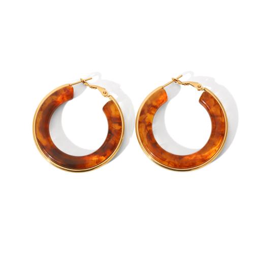 Resin Drop Earring, 304 Stainless Steel, with Resin, 18K gold plated, fashion jewelry & for woman 