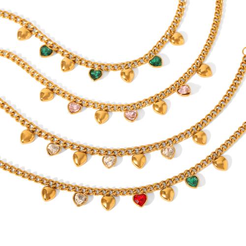 Cubic Zirconia Micro Pave Ensembles de bijoux en acier inoxydable, Acier inoxydable 304, avec zircon cubique, Placage, bijoux de mode & styles différents pour le choix & pour femme, doré, Vendu par PC