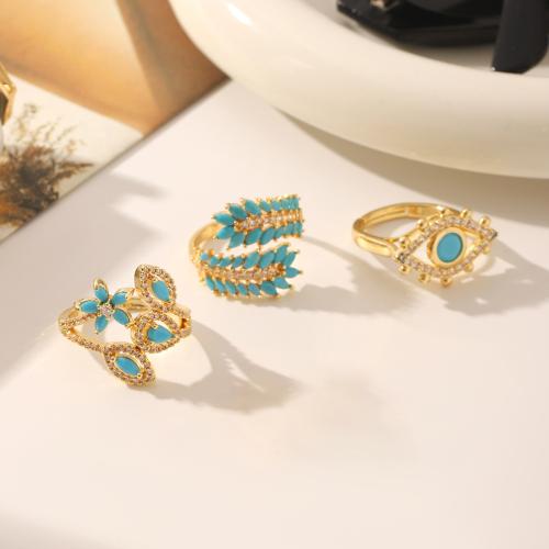 Цирконий Micro Pave Латунь палец кольцо, с Канифольные кристаллы, Другое покрытие, разные стили для выбора & инкрустированное микро кубического циркония & Женский, Золотой, продается PC