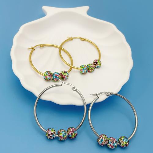 Boucle d'oreille en acier inoxydable Dangle, Acier inoxydable 304, avec Strass perle de Pave d'argile, Placage, bijoux de mode & pour femme, plus de couleurs à choisir, Vendu par paire