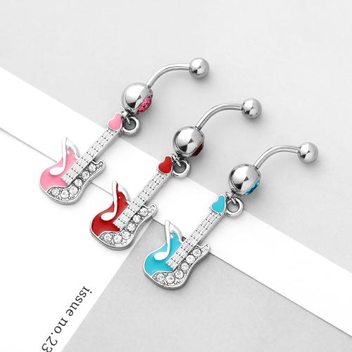 Stainless Steel Belly Ring, 304 Stainless Steel, plated, fashion jewelry & enamel & with rhinestone 