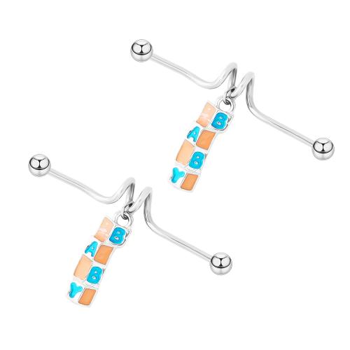 Bijoux de piercing d'oreille en acier inoxydable, Acier inoxydable 304, Placage de couleur argentée, bijoux de mode & émail, couleurs mélangées, Vendu par PC