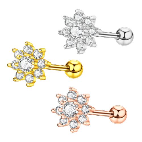 Bijoux de piercing d'oreille en acier inoxydable, Acier inoxydable 304, avec laiton, fleur, Placage, bijoux de mode & pavé de micro zircon, plus de couleurs à choisir, Vendu par PC