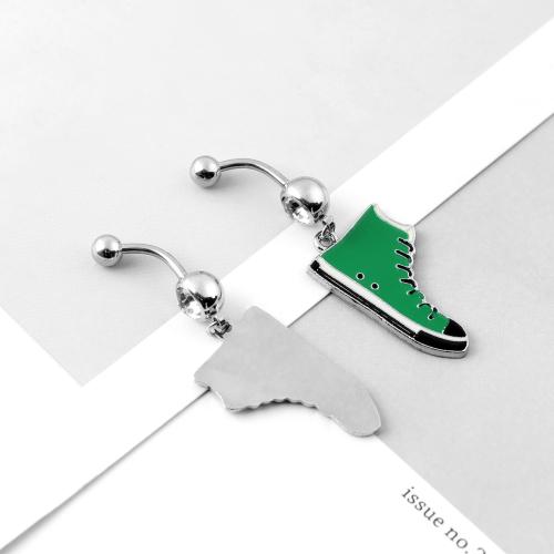 Stainless Steel Belly Ring, 316 Stainless Steel, Shoes, silver color plated, fashion jewelry & enamel & with rhinestone, mixed colors 