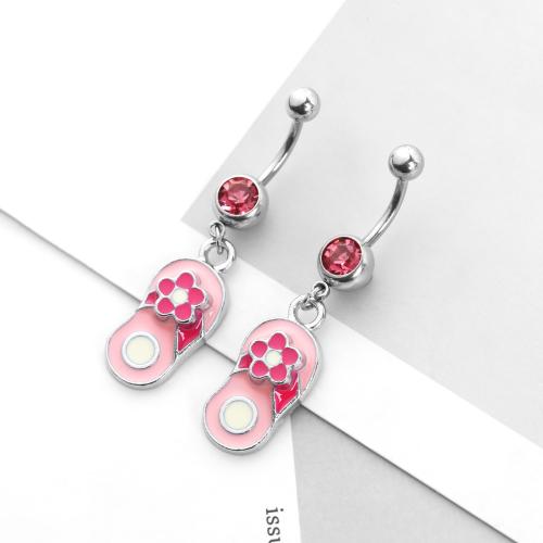 Stainless Steel Belly Ring, 316 Stainless Steel, with Zinc Alloy, Slipper, silver color plated, fashion jewelry & enamel & with rhinestone, mixed colors 