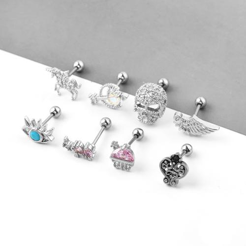 Bijoux de piercing d'oreille en acier inoxydable, Acier inoxydable 304, avec laiton, Placage, bijoux de mode & pavé de micro zircon, plus de couleurs à choisir Vendu par PC