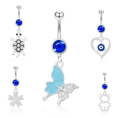 Stainless Steel Belly Ring, 304 Stainless Steel, plated, fashion jewelry & enamel & with rhinestone 