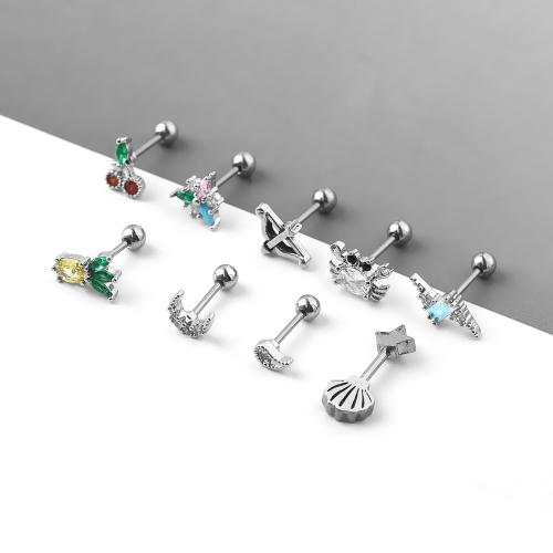 Bijoux de piercing d'oreille en acier inoxydable, Acier inoxydable 304, avec laiton, Placage, bijoux de mode & pavé de micro zircon & émail, plus de couleurs à choisir Vendu par PC