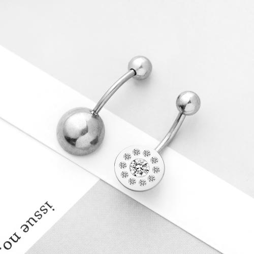 Stainless Steel Belly Ring, 304 Stainless Steel, silver color plated, fashion jewelry & with rhinestone, silver color 