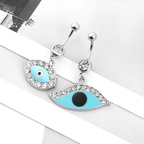 Stainless Steel Belly Ring, 304 Stainless Steel, with Brass, silver color plated, fashion jewelry & enamel & with rhinestone, mixed colors 