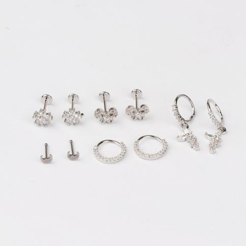 Brass Piercing Earring, plated, fashion jewelry & micro pave cubic zirconia 