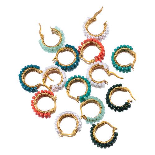 Boucle d'oreille en acier inoxydable Dangle, Acier inoxydable 304, avec cristal, Placage, bijoux de mode & perle d'imitation, plus de couleurs à choisir Vendu par sac