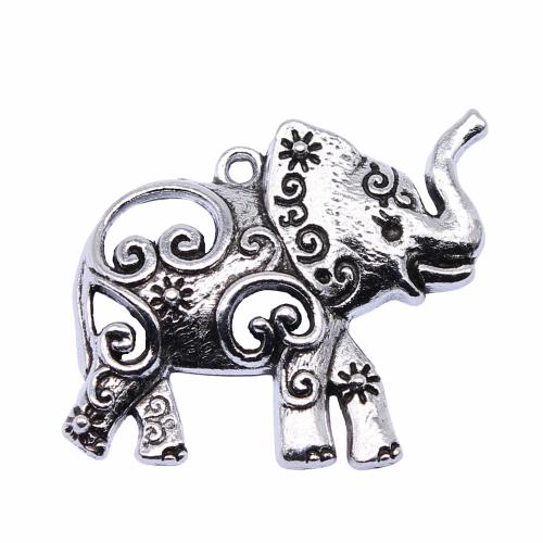 Zinc Alloy Animal Pendants, Elephant, plated, DIY & hollow, antique silver color 