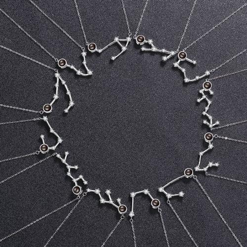 925 пробы Миниатюрное проекционные ожерелье, 12 Знаков Зодиака, разные стили для выбора & инкрустированное микро кубического циркония & Женский, длина:Приблизительно 16 дюймовый, продается PC