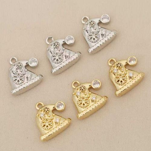 Strass Messing Anhänger, Weihnachtsmütze, plattiert, DIY & mit Strass, keine, 10PCs/Tasche, verkauft von Tasche