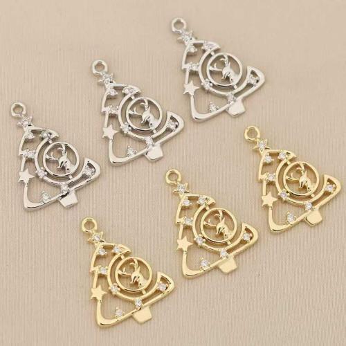 Strass Messing Anhänger, Weihnachtsbaum, plattiert, DIY & mit Strass & hohl, keine, 10PCs/Tasche, verkauft von Tasche