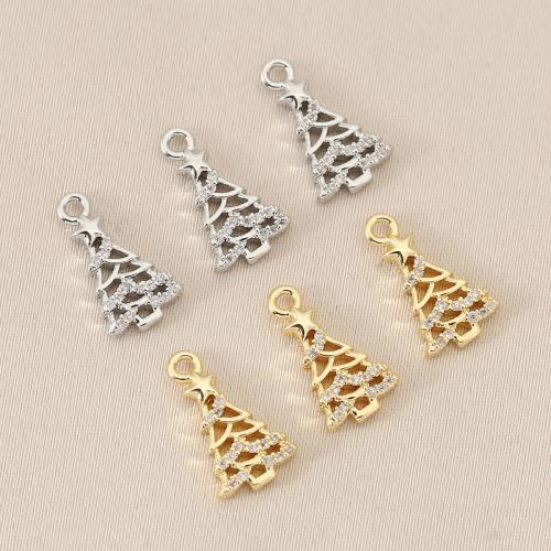 Cubic Zirconia Micro Pave Brass Pendant, Christmas Tree, plated, DIY & micro pave cubic zirconia 