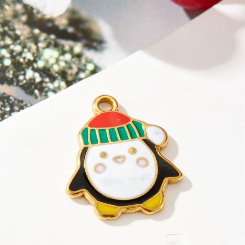 Emaille Edelstahl Anhänger, 304 Edelstahl, plattiert, Weihnachts-Design, keine, 10PCs/Tasche, verkauft von Tasche