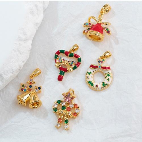 Cubic Zirconia Micro Pave Brass Pendant, plated, Christmas Design & micro pave cubic zirconia & enamel 