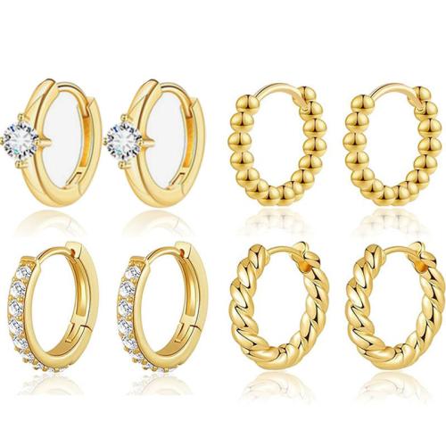 Stainless Steel Huggie Hoop Earring, 304 Stainless Steel, with Brass, plated, fashion jewelry & micro pave cubic zirconia 