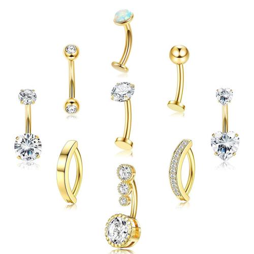 Stainless Steel Belly Ring, 304 Stainless Steel, with Brass, plated, fashion jewelry & micro pave cubic zirconia 