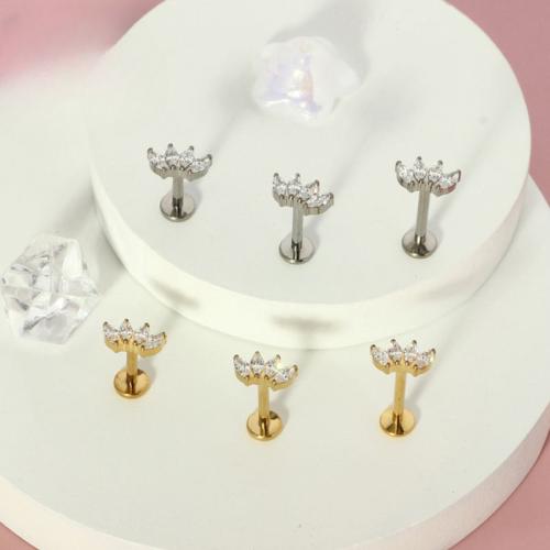 Bijoux de piercing d'oreille en acier inoxydable, titane, Placage, bijoux de mode & pavé de micro zircon, plus de couleurs à choisir, Vendu par PC
