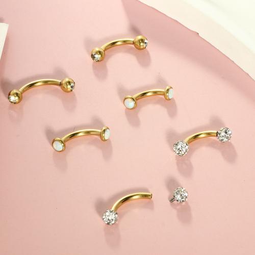 Stainless Steel Belly Ring, 304 Stainless Steel, with Opal, plated, fashion jewelry & micro pave cubic zirconia 