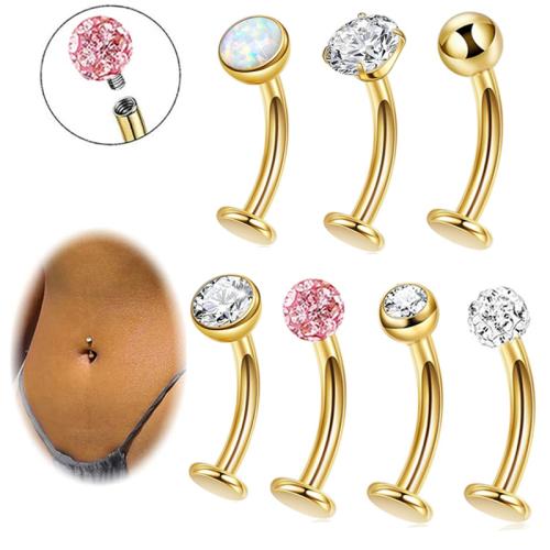 Stainless Steel Belly Ring, 304 Stainless Steel, with Opal, plated, fashion jewelry & with rhinestone 