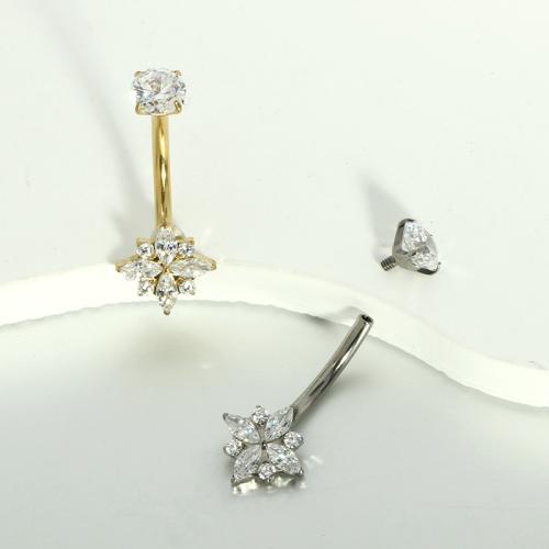 Belly Ring Jewelry, Titanium, Flower, plated, fashion jewelry & micro pave cubic zirconia 