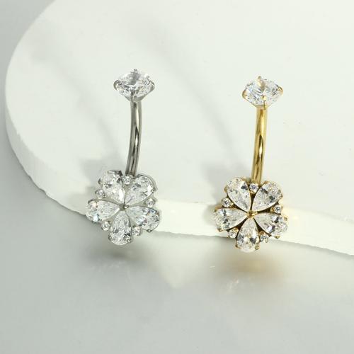 Belly Ring Jewelry, Titanium, Flower, plated, fashion jewelry & micro pave cubic zirconia 