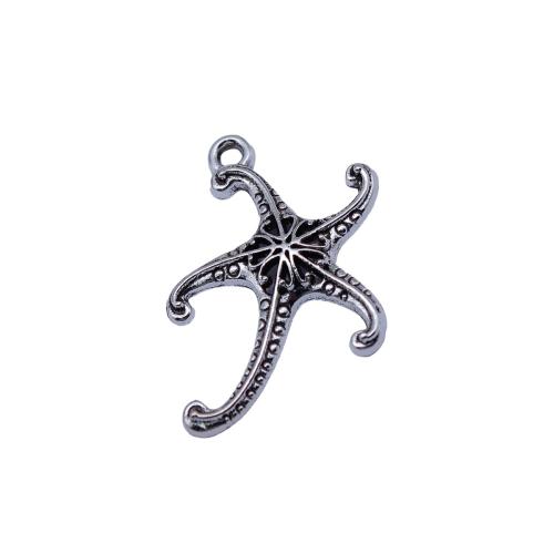 Zinc Alloy Animal Pendants, Starfish, plated, DIY & hollow, antique silver color 