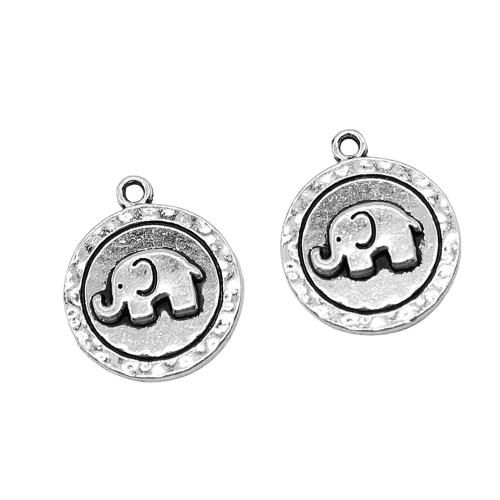 Zinc Alloy Animal Pendants, Round, plated, DIY, antique silver color 