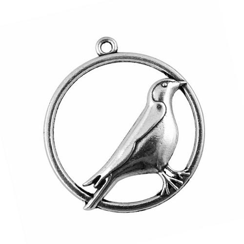 Zinc Alloy Animal Pendants, Bird, plated, DIY & hollow, antique silver color 
