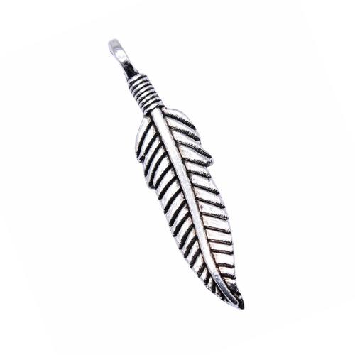 Zinc Alloy Feather Pendants, plated, DIY, antique silver color [